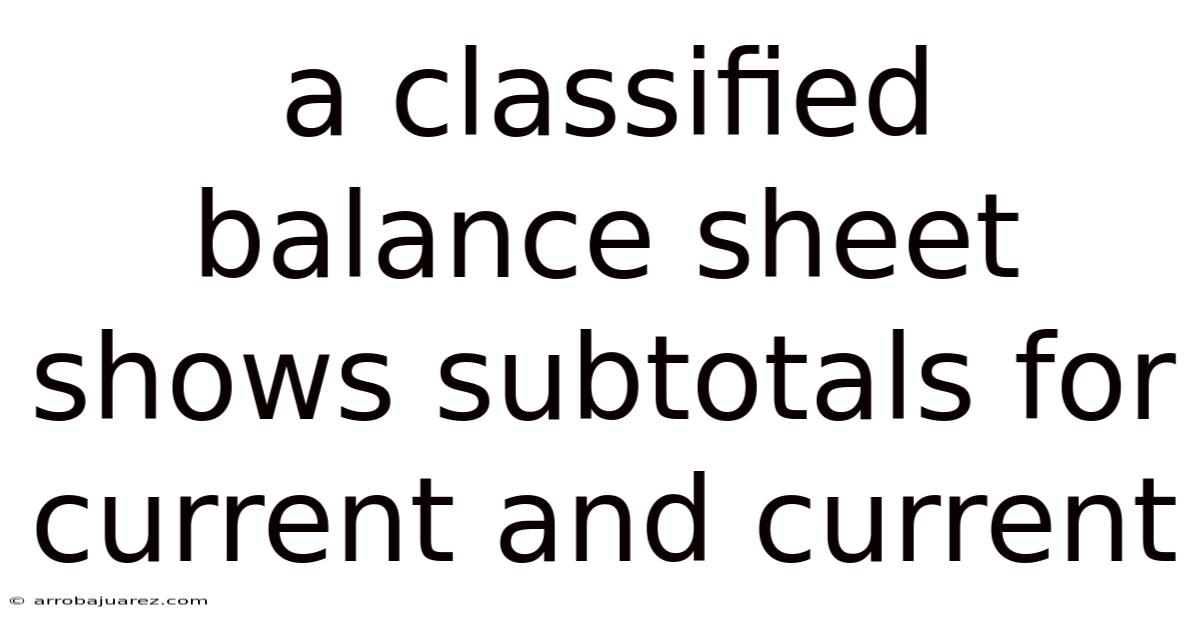 A Classified Balance Sheet Shows Subtotals For Current And Current