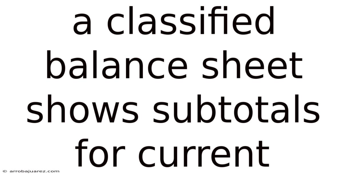 A Classified Balance Sheet Shows Subtotals For Current