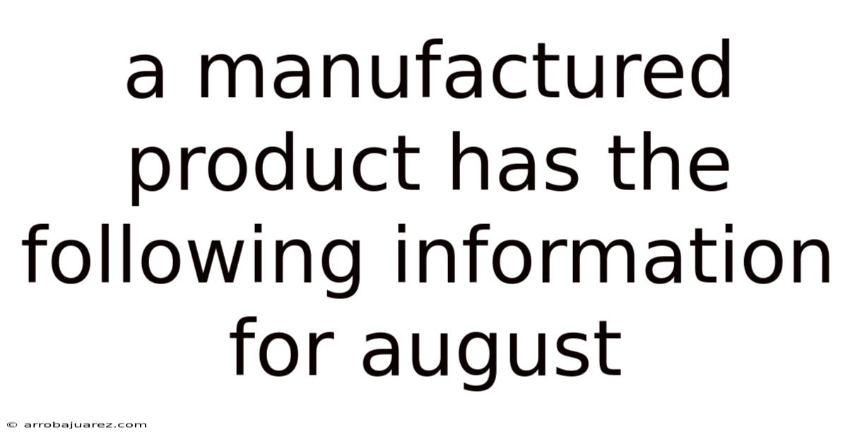 A Manufactured Product Has The Following Information For August