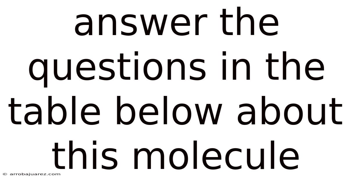 Answer The Questions In The Table Below About This Molecule