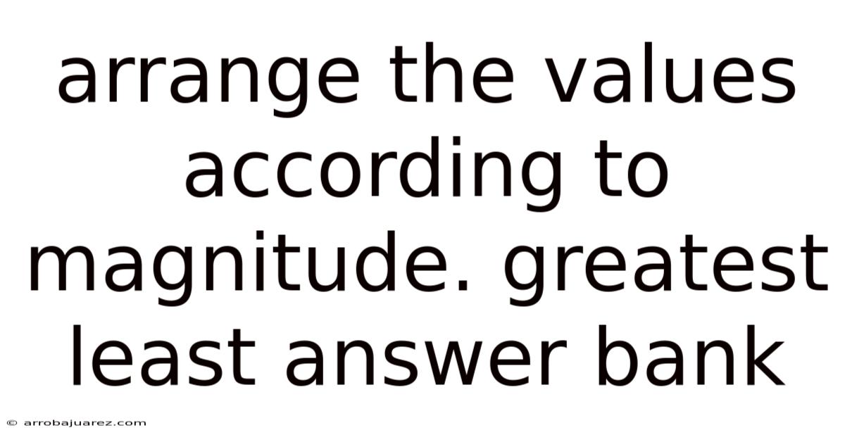 Arrange The Values According To Magnitude. Greatest Least Answer Bank