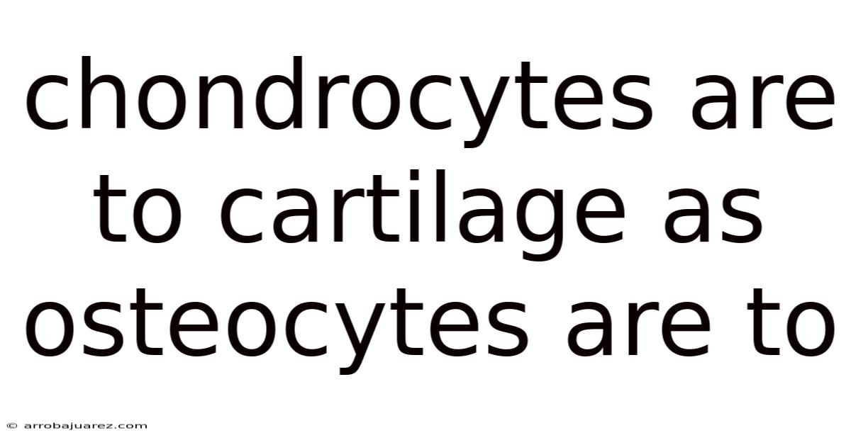 Chondrocytes Are To Cartilage As Osteocytes Are To