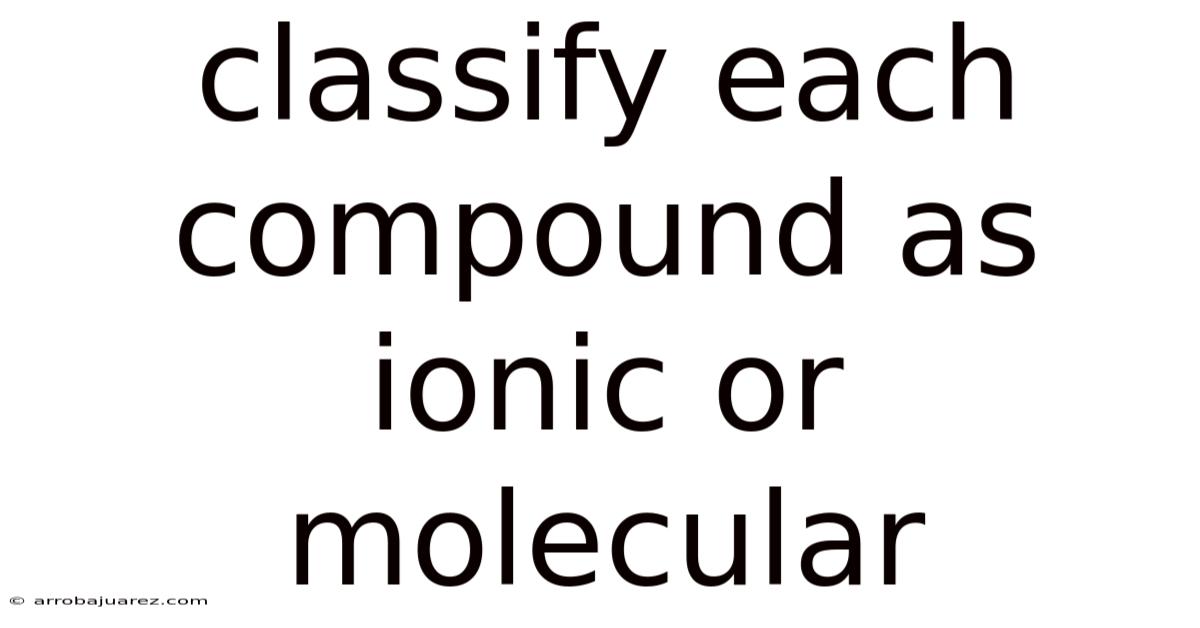 Classify Each Compound As Ionic Or Molecular