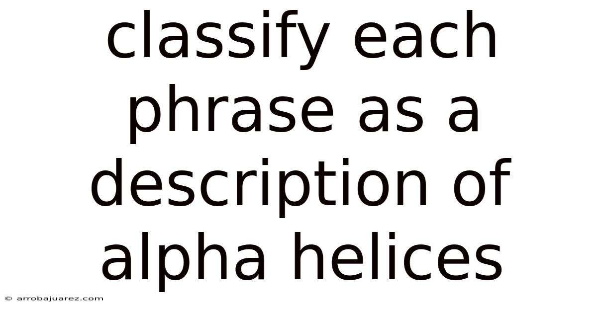 Classify Each Phrase As A Description Of Alpha Helices