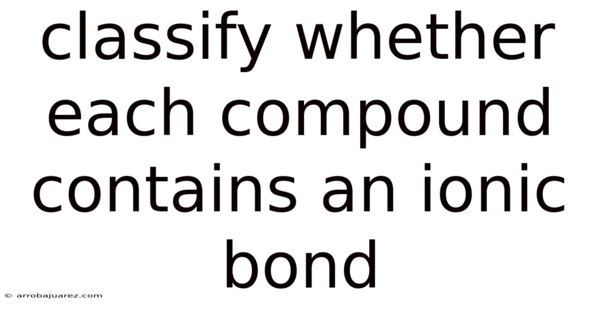 Classify Whether Each Compound Contains An Ionic Bond