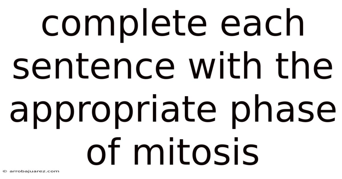 Complete Each Sentence With The Appropriate Phase Of Mitosis