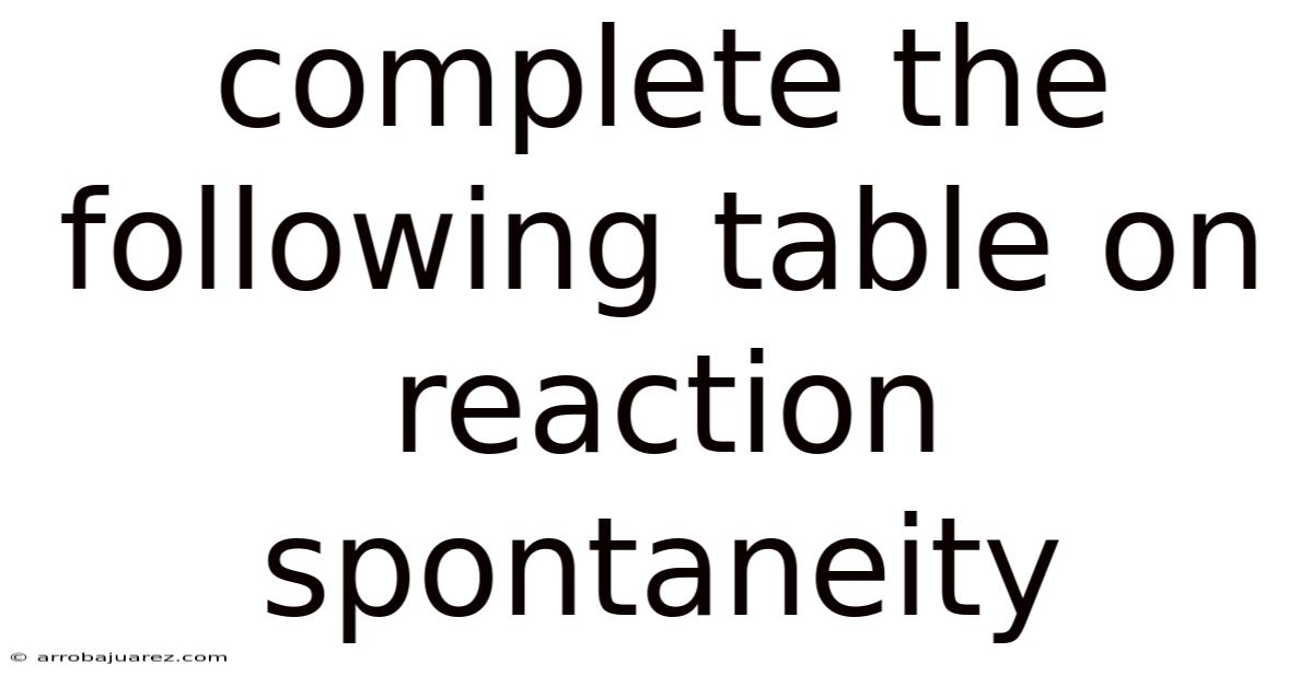 Complete The Following Table On Reaction Spontaneity