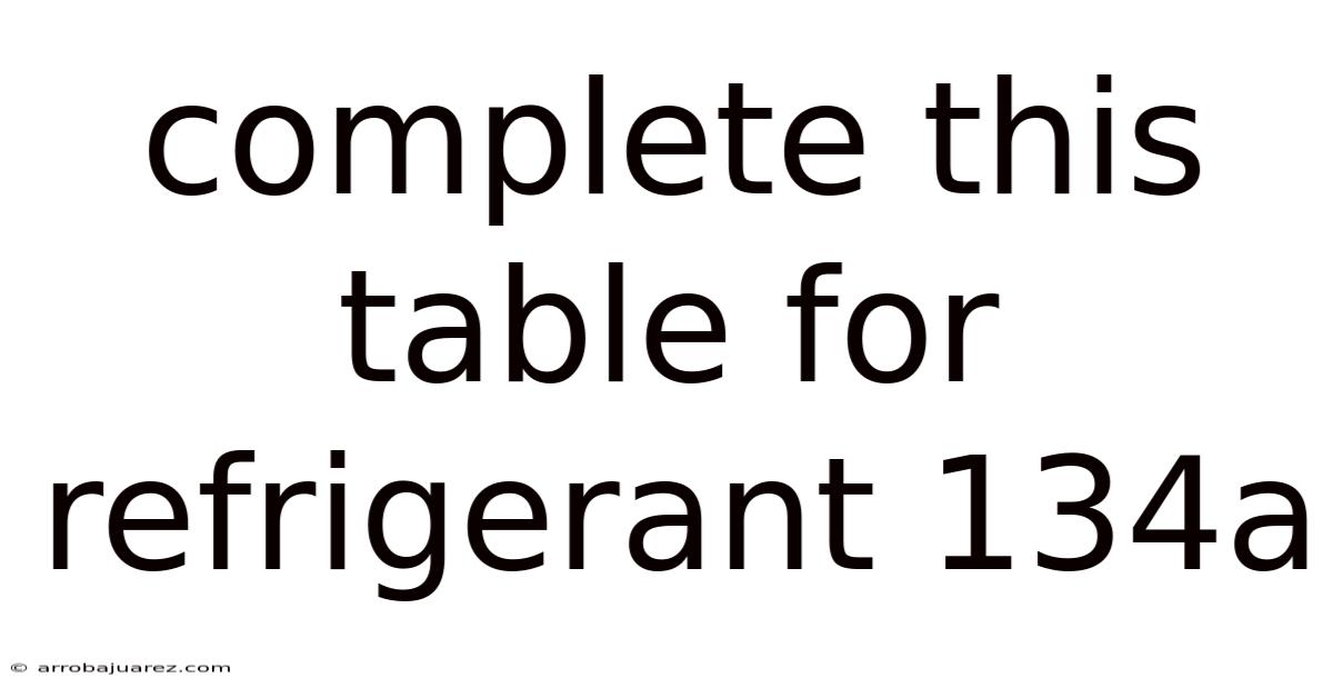 Complete This Table For Refrigerant 134a