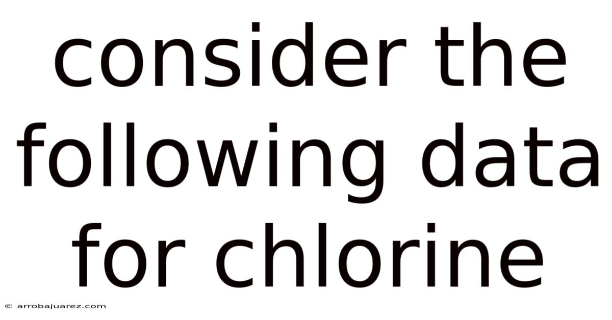 Consider The Following Data For Chlorine