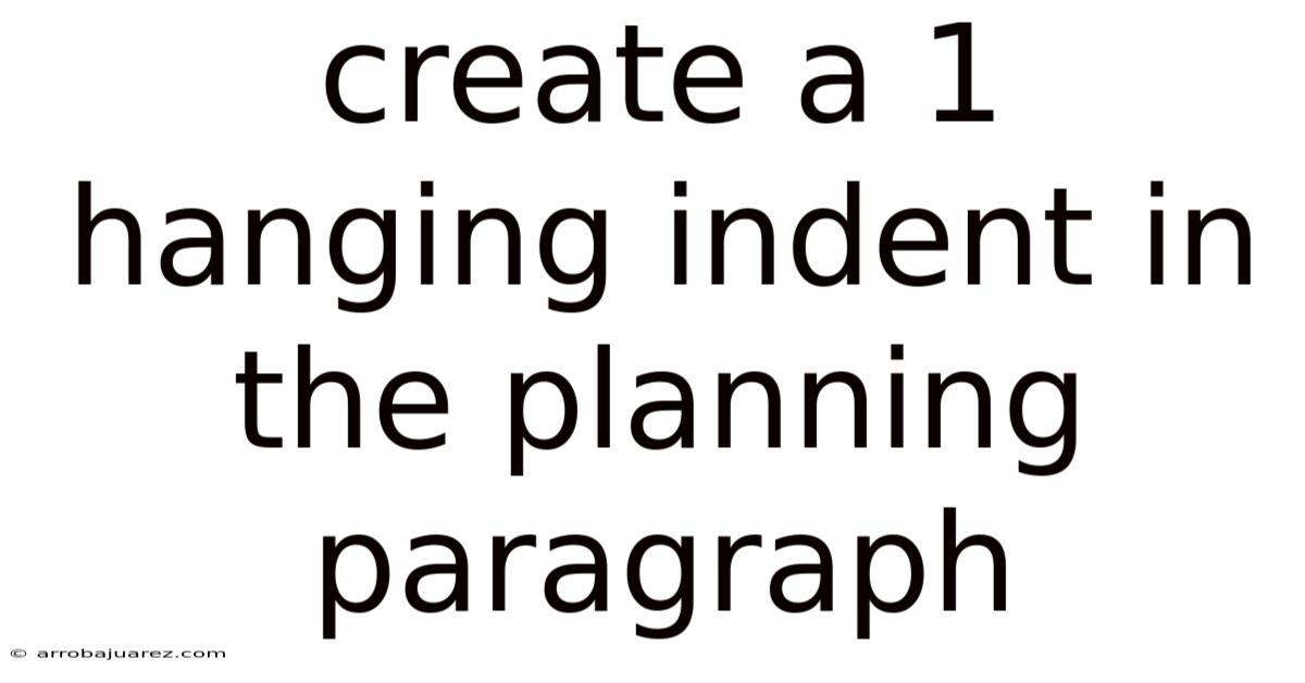 Create A 1 Hanging Indent In The Planning Paragraph