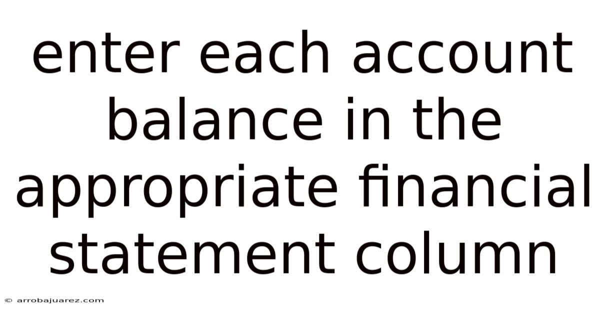 Enter Each Account Balance In The Appropriate Financial Statement Column