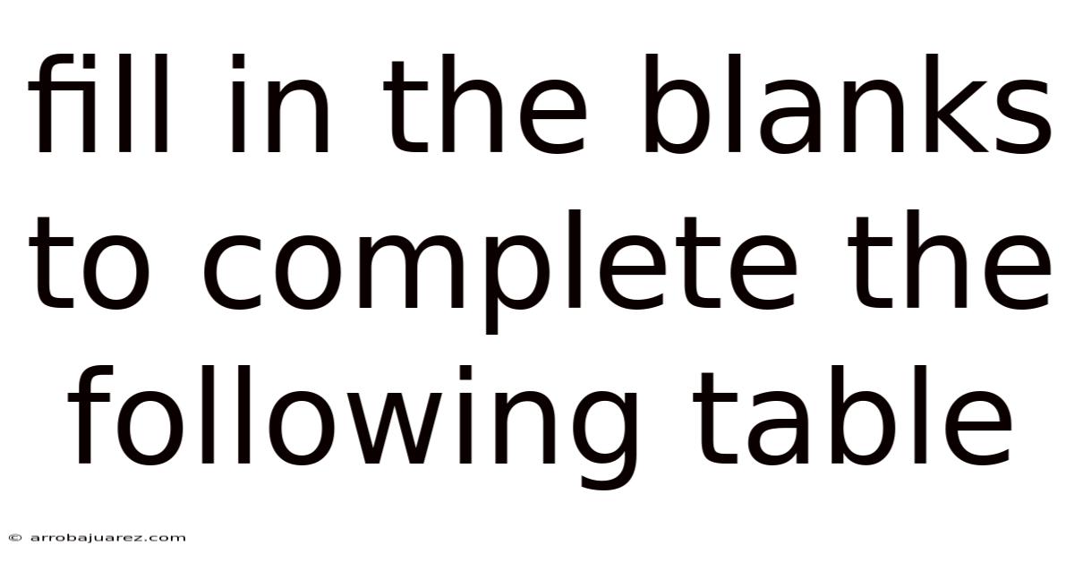Fill In The Blanks To Complete The Following Table