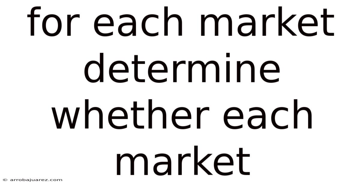 For Each Market Determine Whether Each Market