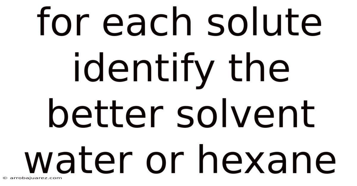 For Each Solute Identify The Better Solvent Water Or Hexane
