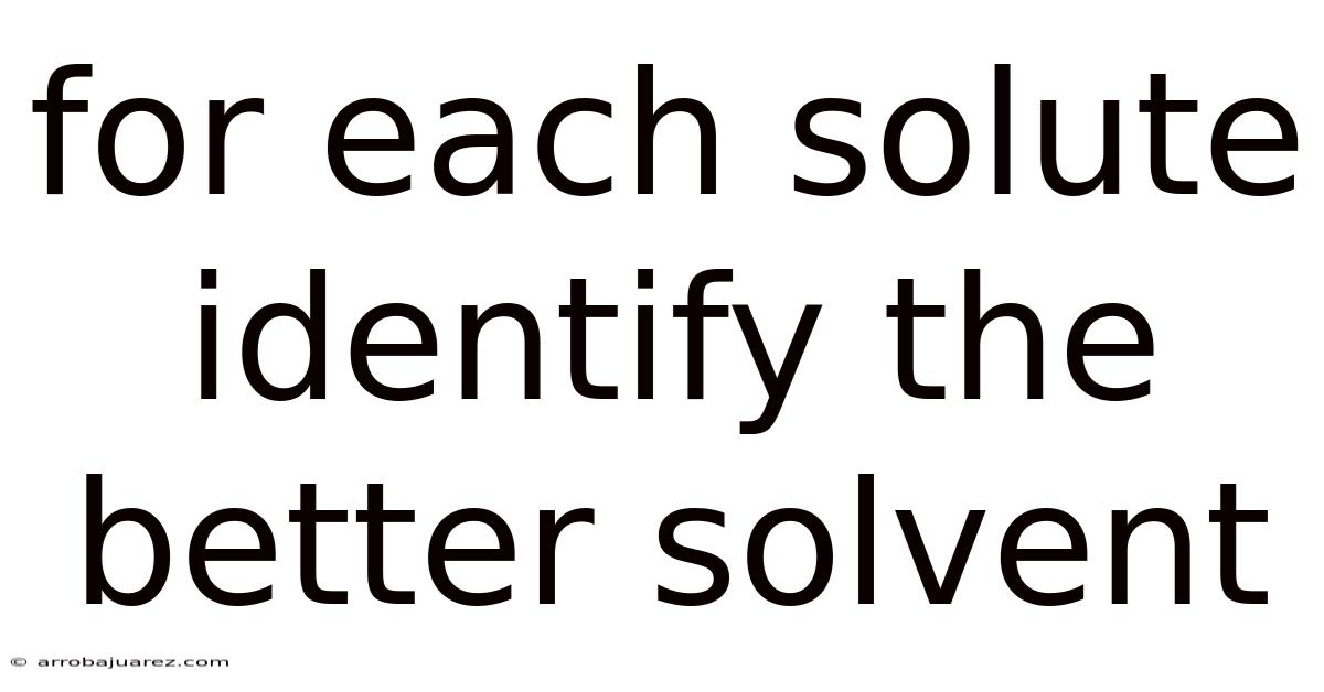 For Each Solute Identify The Better Solvent