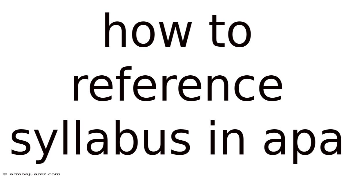 How To Reference Syllabus In Apa