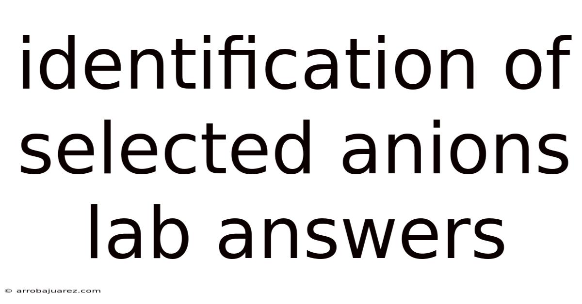 Identification Of Selected Anions Lab Answers