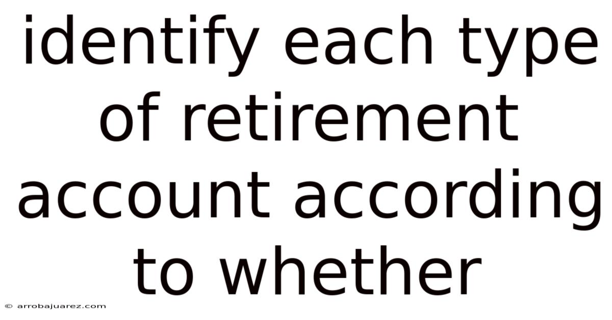 Identify Each Type Of Retirement Account According To Whether