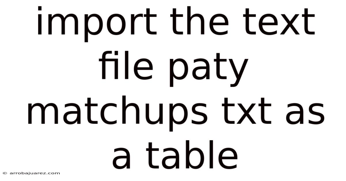 Import The Text File Paty Matchups Txt As A Table