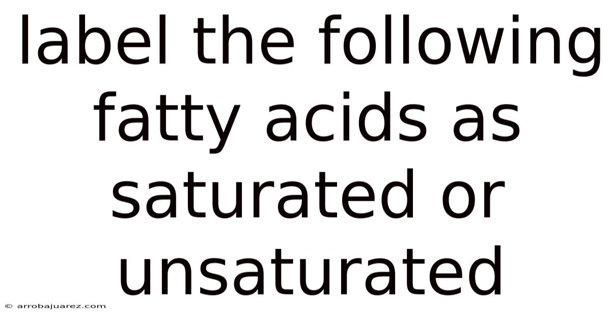 Label The Following Fatty Acids As Saturated Or Unsaturated