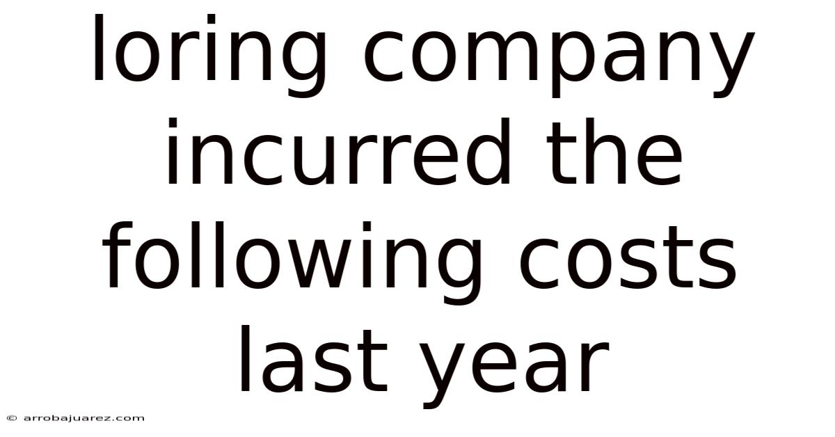 Loring Company Incurred The Following Costs Last Year