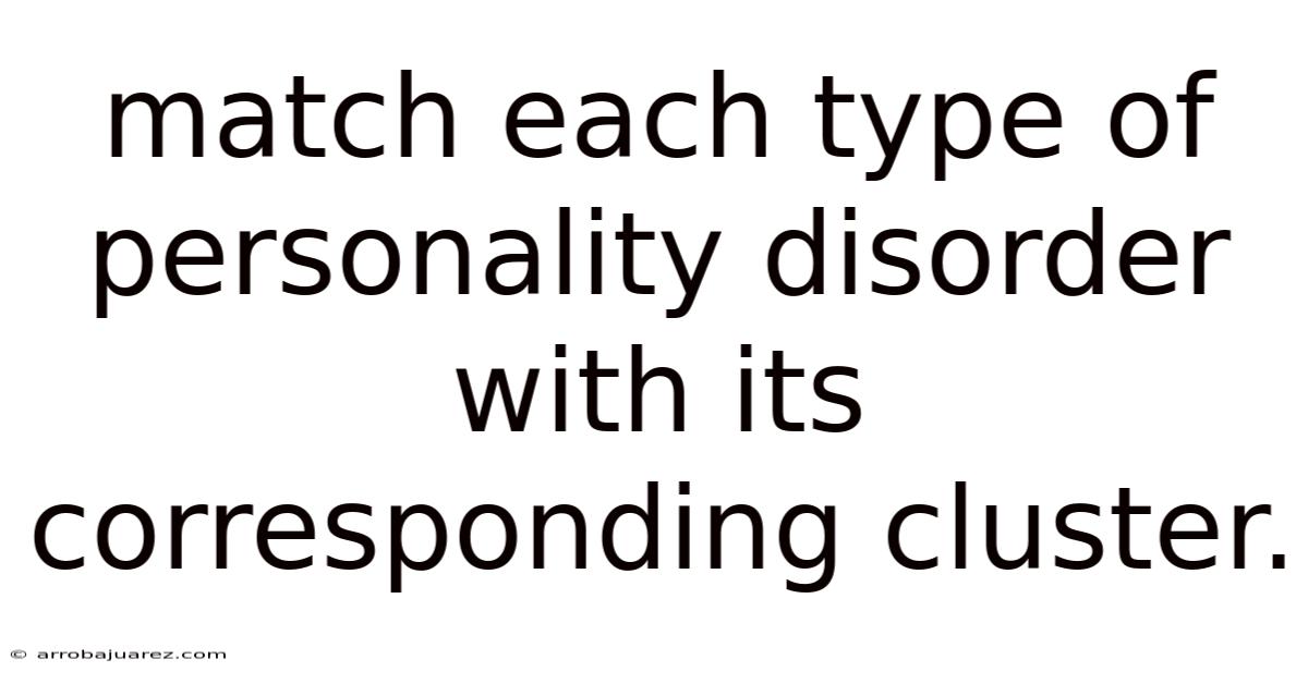 Match Each Type Of Personality Disorder With Its Corresponding Cluster.