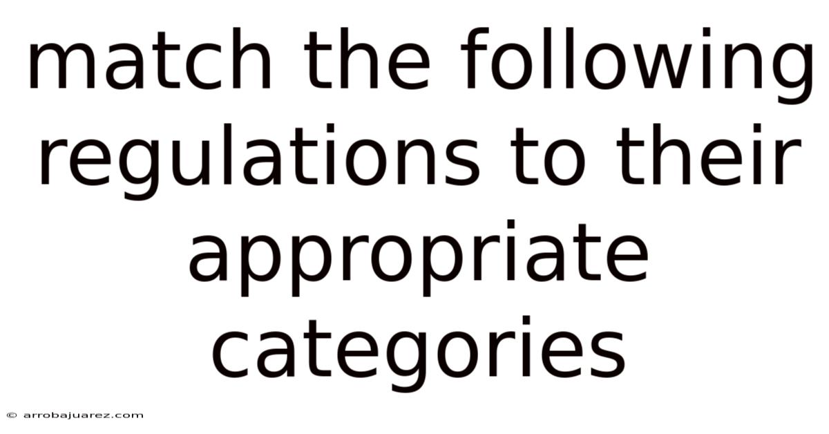 Match The Following Regulations To Their Appropriate Categories