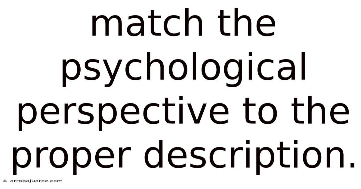 Match The Psychological Perspective To The Proper Description.