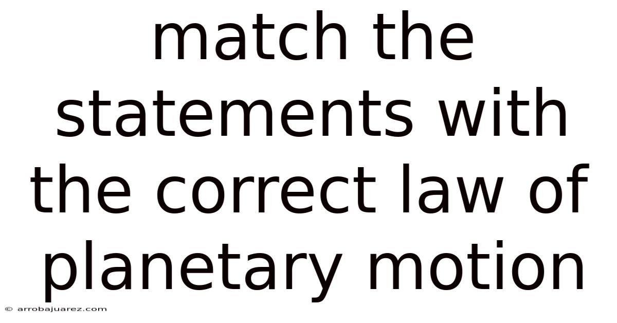Match The Statements With The Correct Law Of Planetary Motion