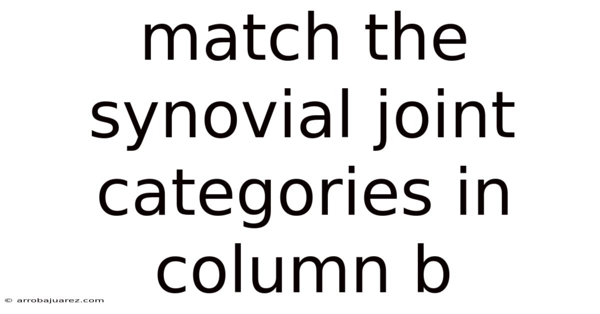 Match The Synovial Joint Categories In Column B
