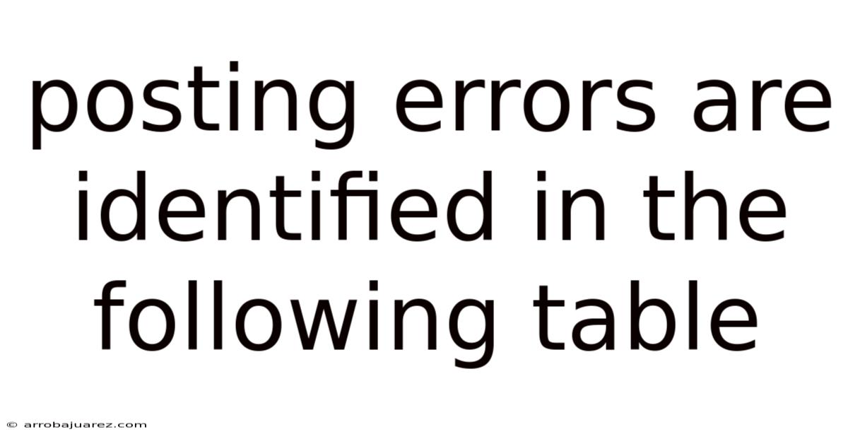 Posting Errors Are Identified In The Following Table