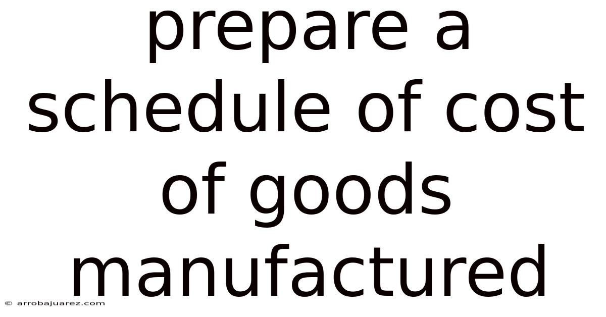 Prepare A Schedule Of Cost Of Goods Manufactured