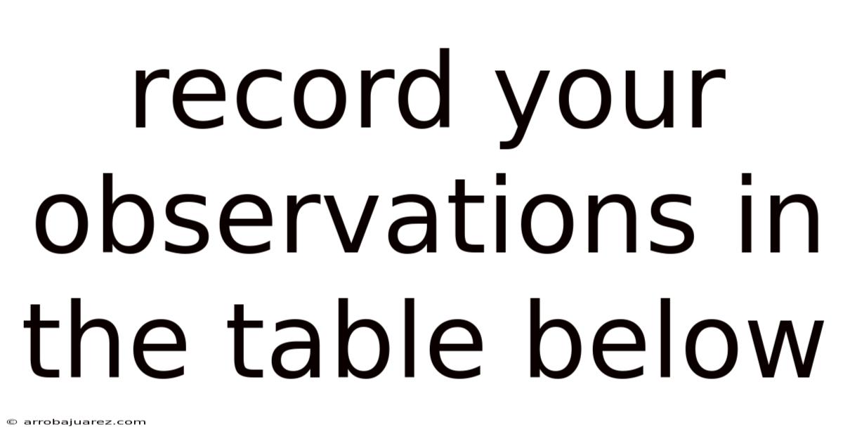 Record Your Observations In The Table Below
