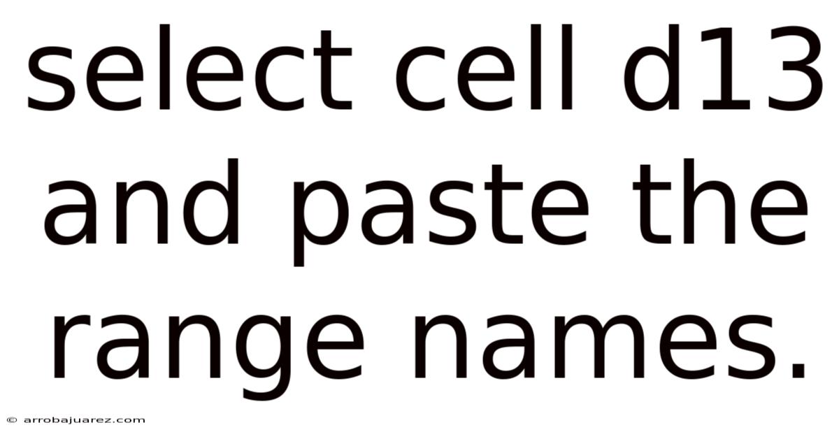 Select Cell D13 And Paste The Range Names.