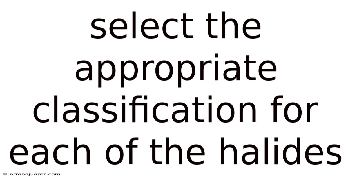 Select The Appropriate Classification For Each Of The Halides