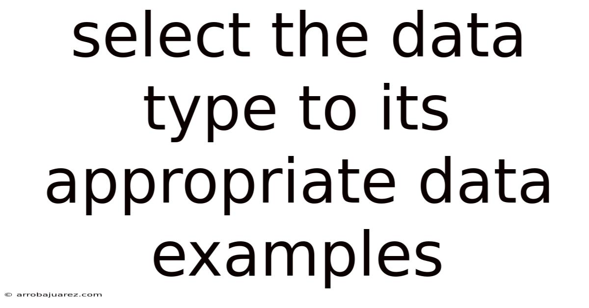 Select The Data Type To Its Appropriate Data Examples