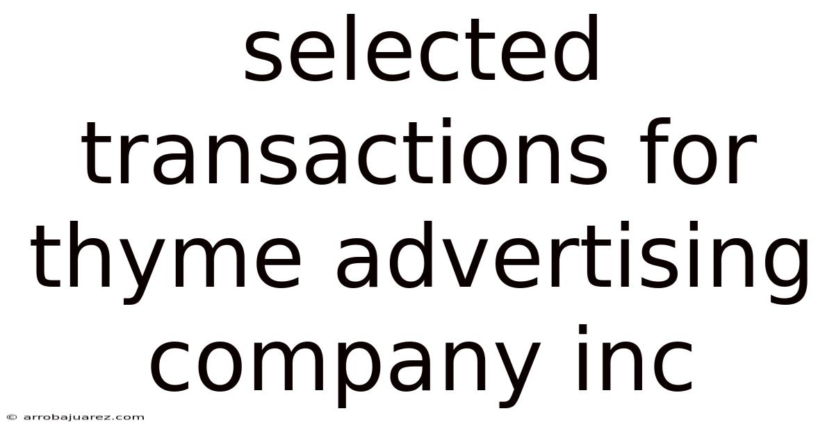 Selected Transactions For Thyme Advertising Company Inc