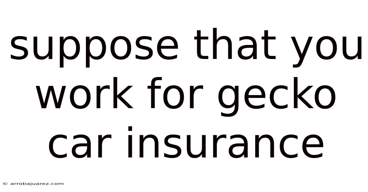 Suppose That You Work For Gecko Car Insurance