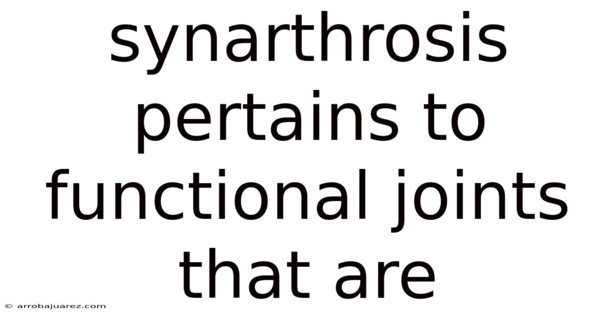 Synarthrosis Pertains To Functional Joints That Are