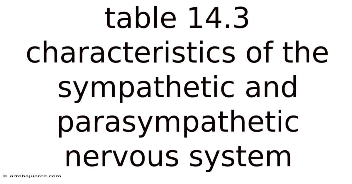 Table 14.3 Characteristics Of The Sympathetic And Parasympathetic Nervous System