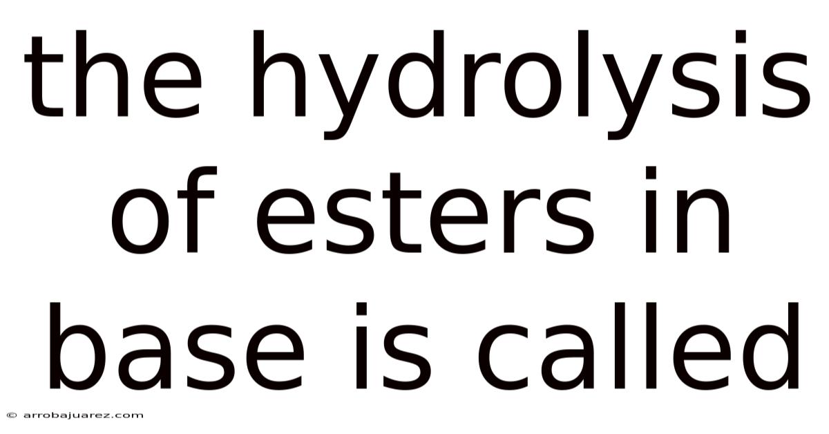 The Hydrolysis Of Esters In Base Is Called