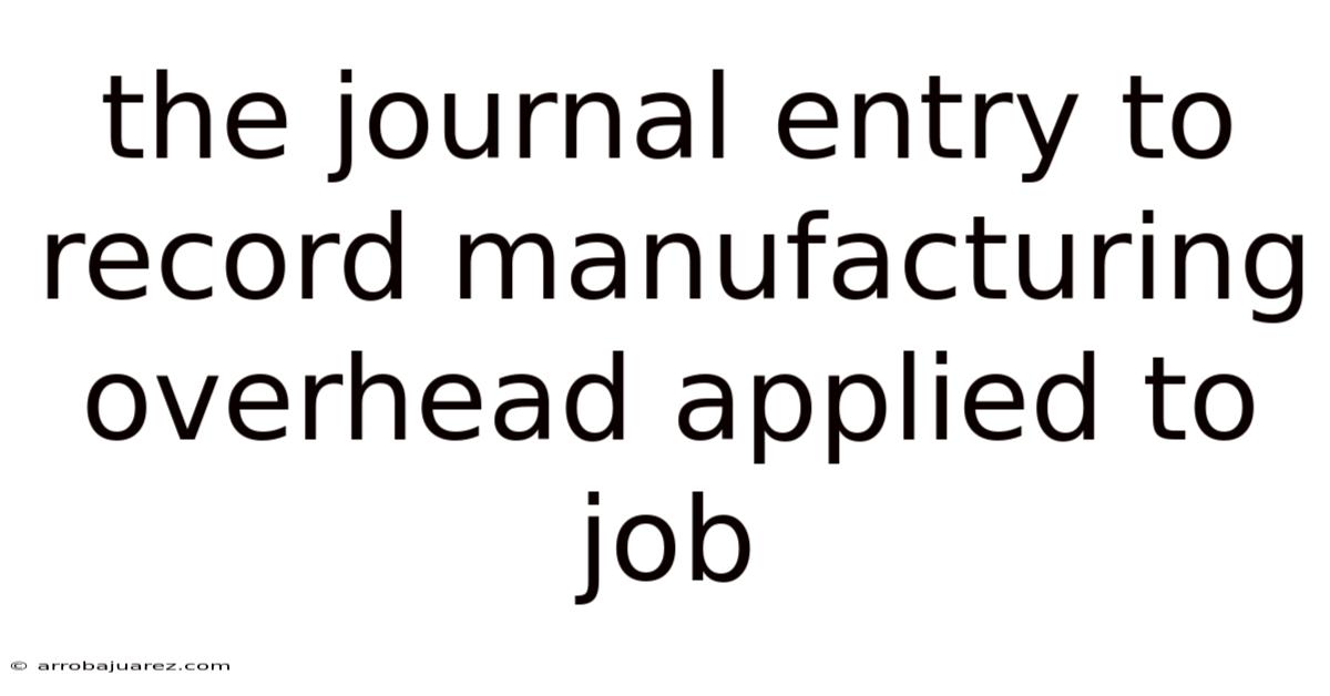 The Journal Entry To Record Manufacturing Overhead Applied To Job