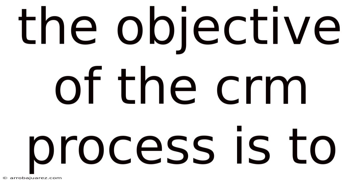 The Objective Of The Crm Process Is To