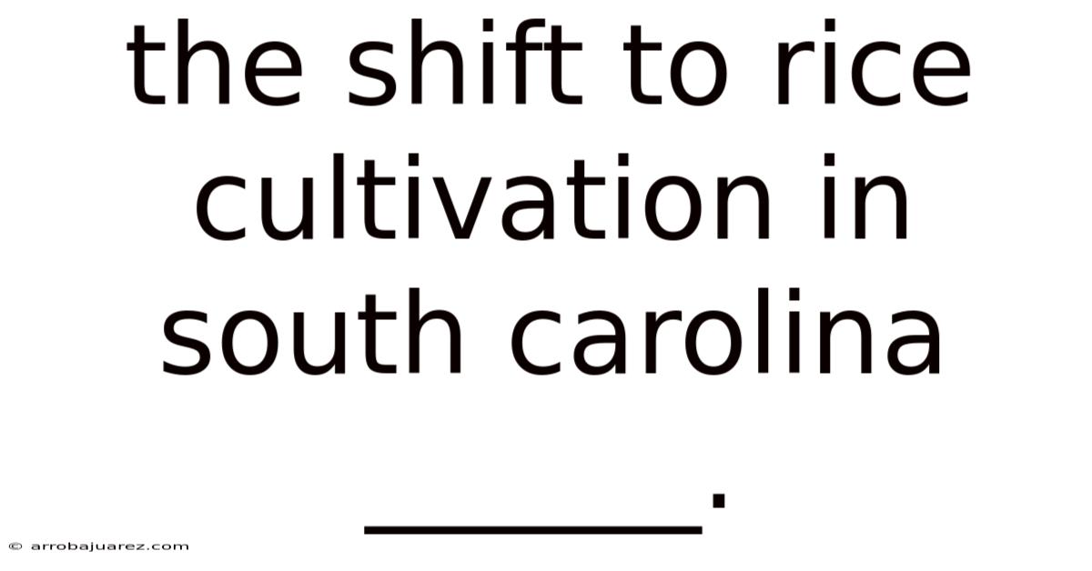 The Shift To Rice Cultivation In South Carolina ______.