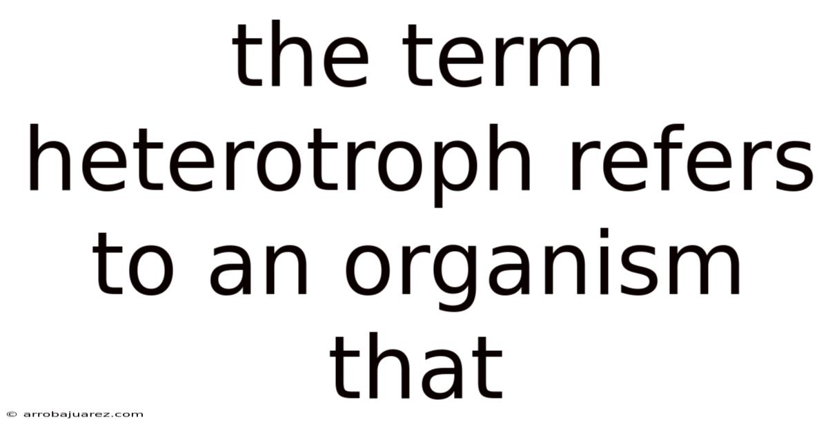 The Term Heterotroph Refers To An Organism That