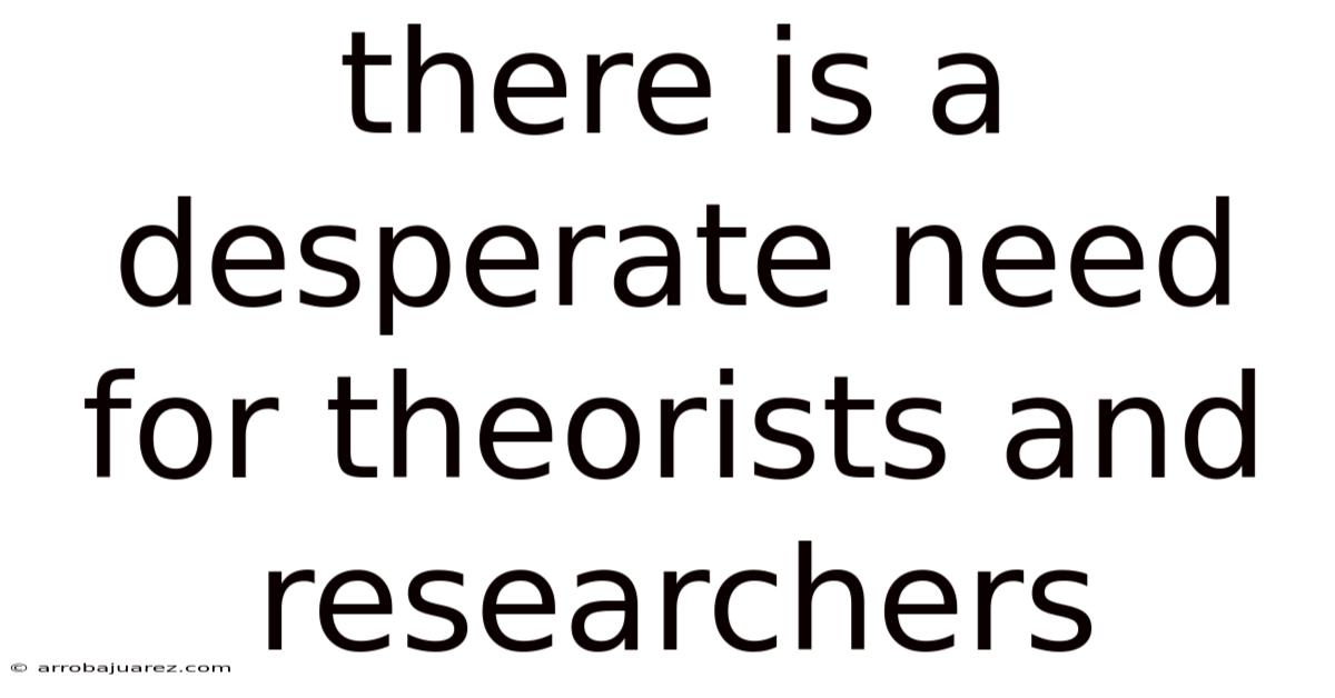 There Is A Desperate Need For Theorists And Researchers