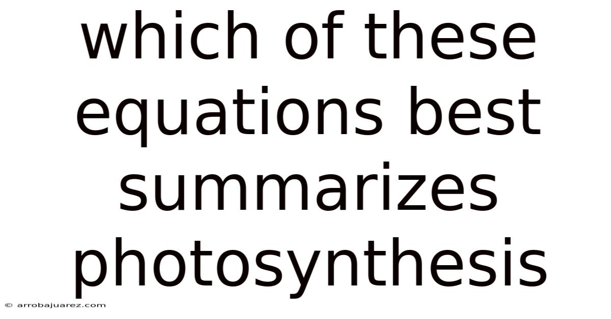 Which Of These Equations Best Summarizes Photosynthesis