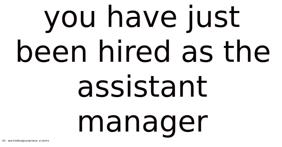 You Have Just Been Hired As The Assistant Manager